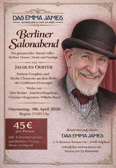 Plakat Jacques Oerter im Emma James Helgoland 2026 Plakat Jacques Oerter im Emma James Helgoland 2026